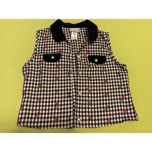 YOO Babes Black & White Check Vest Rose Embroidered Pearl Type Button XL XLarge
